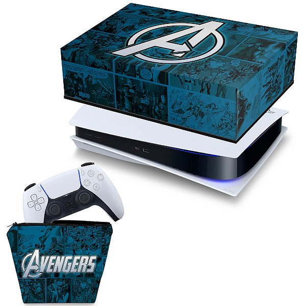 KIT PS5 Fat Capa e Case Controle - Avengers Vingadores Comics