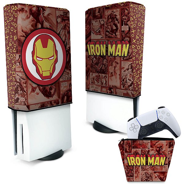 KIT Capa PS5 Fat e Case Controle - Homem De Ferro Comics