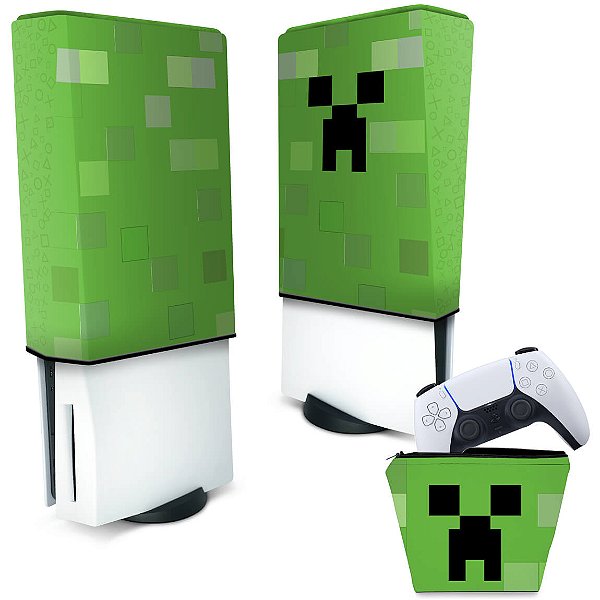 KIT Capa PS5 e Case Controle - Creeper Minecraft