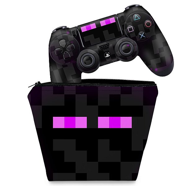 KIT Capa Case e Skin PS4 Controle - Minecraft Enderman