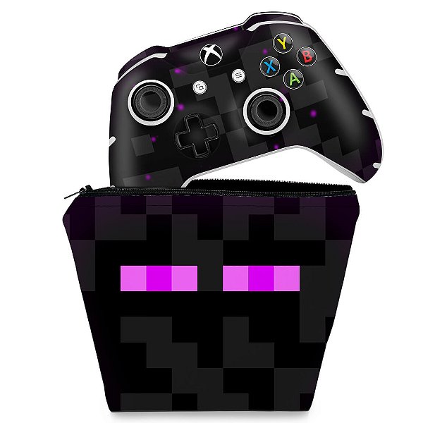 KIT Capa Case e Skin Xbox One Slim X Controle - Minecraft Enderman