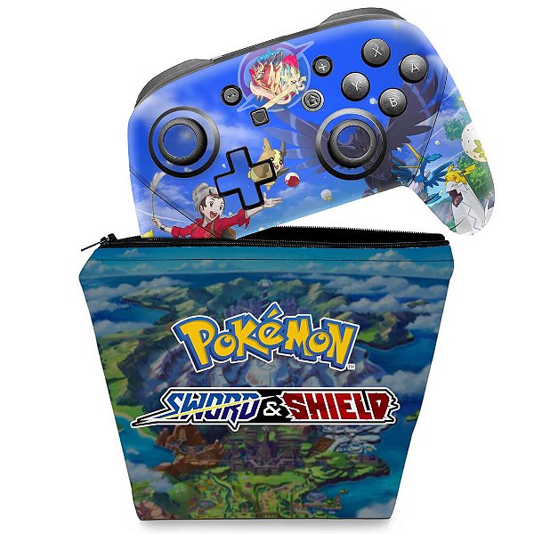 KIT Capa Case e Skin Nintendo Switch Pro Controle - Pokémon Sword And Shield