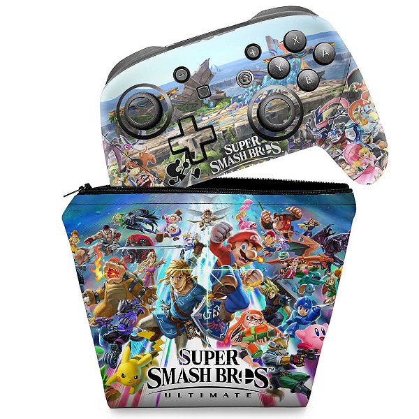 KIT Capa Case e Skin Nintendo Switch Pro Controle - Super Smash Bros. Ultimate