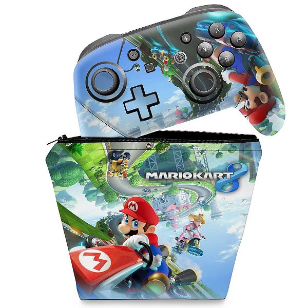 KIT Capa Case e Skin Nintendo Switch Pro Controle - Mario Kart 8