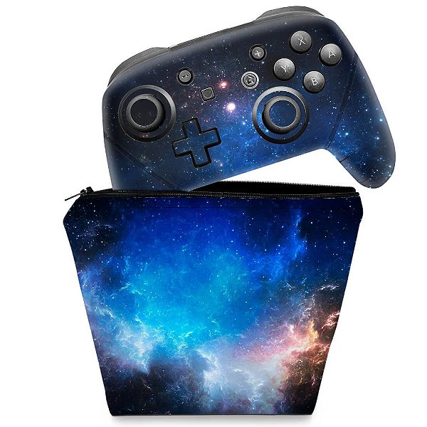 KIT Capa Case e Skin Nintendo Switch Pro Controle - Universo Cosmos