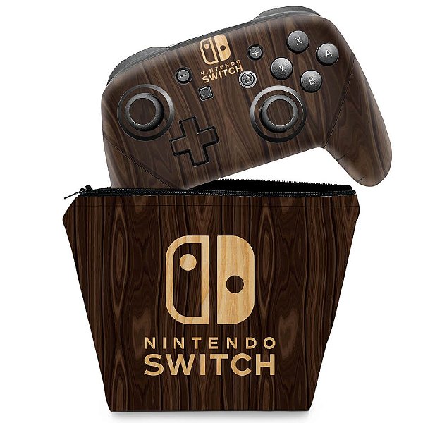 KIT Capa Case e Skin Nintendo Switch Pro Controle - Madeira