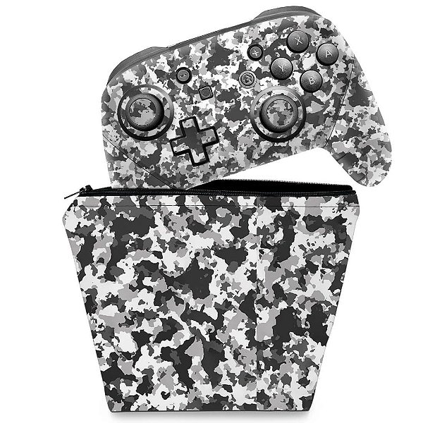 KIT Capa Case e Skin Nintendo Switch Pro Controle - Camuflada Cinza