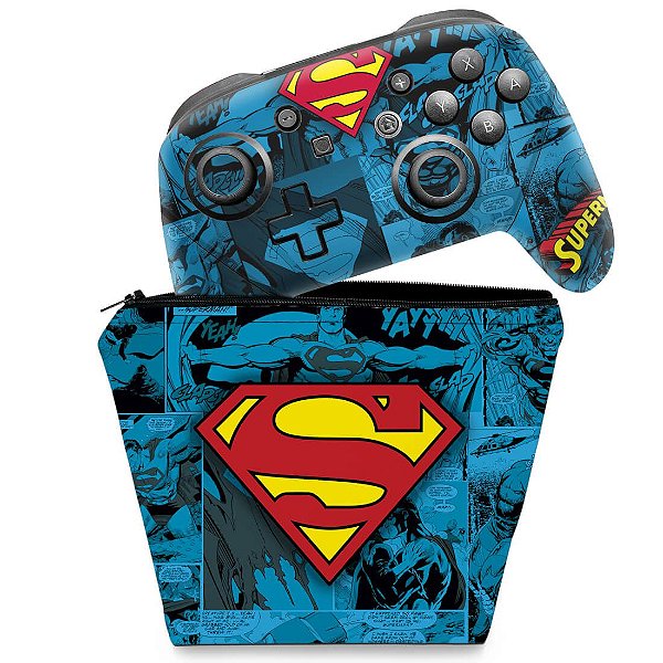 KIT Capa Case e Skin Nintendo Switch Pro Controle - Superman Comics