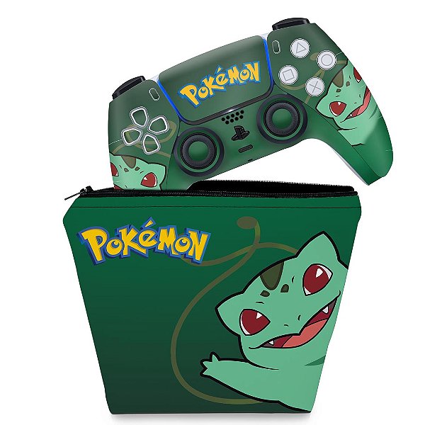 KIT Capa Case e Skin PS5 Controle - Pokemon Bulbasaur