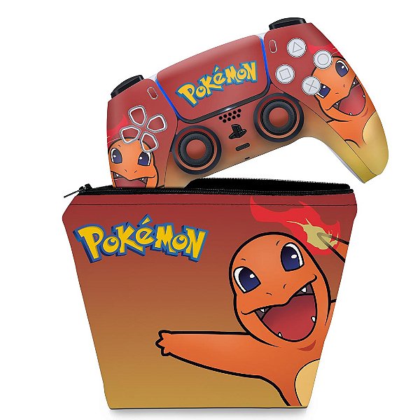 KIT Capa Case e Skin PS5 Controle - Pokemon Charmander