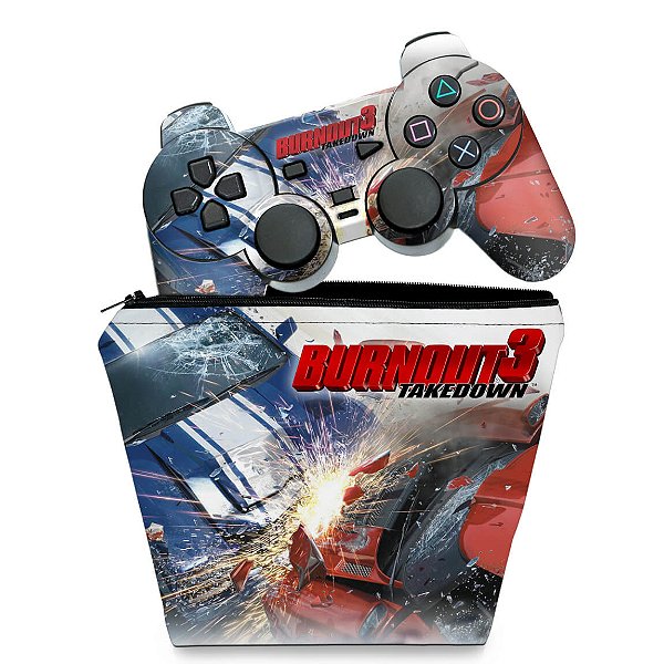 KIT Capa Case e Skin PS2 Controle - Burnout 3