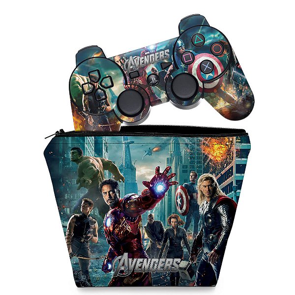 KIT Capa Case e Skin PS3 Controle - Avengers Vingadores