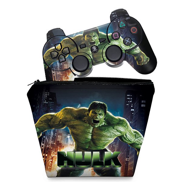 KIT Capa Case e Skin PS3 Controle - Hulk