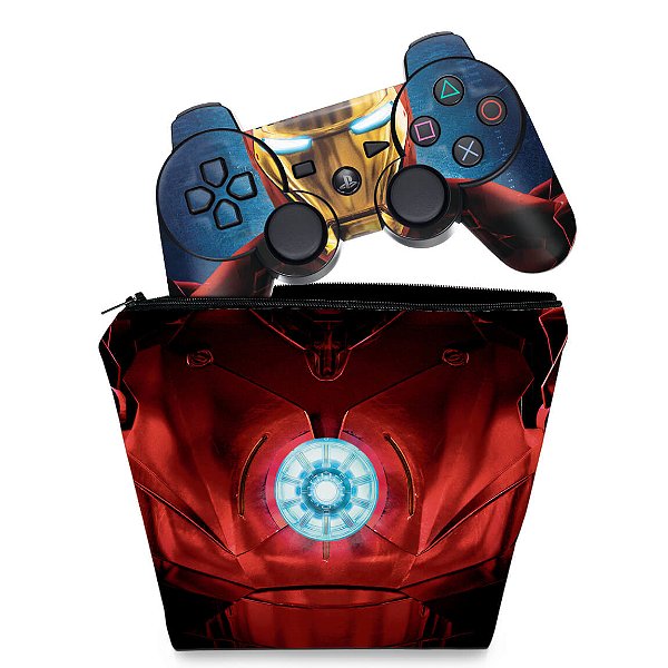 KIT Capa Case e Skin PS3 Controle - Iron Man