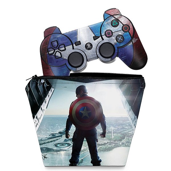 KIT Capa Case e Skin PS3 Controle - Capitão América