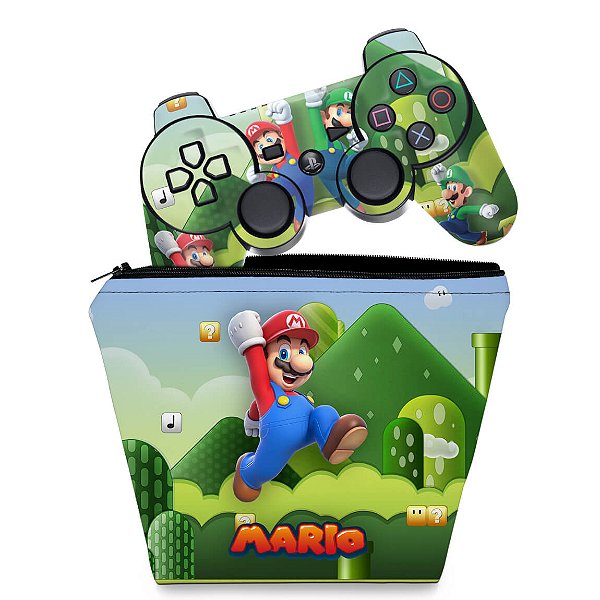 KIT Capa Case e Skin PS3 Controle - Mario & Luigi