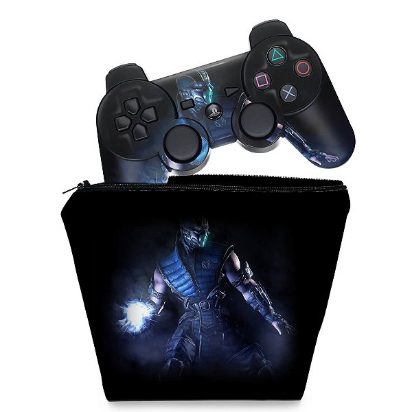 KIT Capa Case e Skin PS3 Controle - Mortal Kombat X Sub-zero