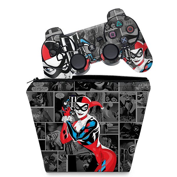 KIT Capa Case e Skin PS3 Controle - Arlequina Harley Quinn