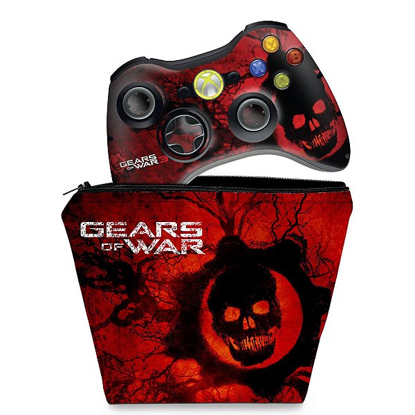 KIT Capa Case e Skin Xbox 360 Controle - Gears Of War 3