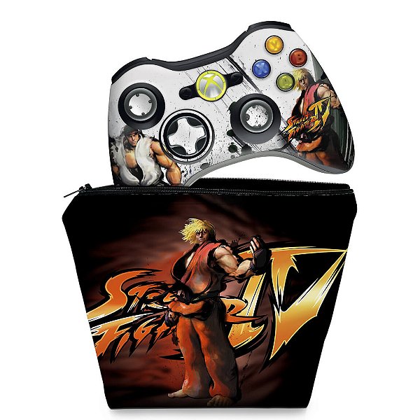 KIT Capa Case e Skin Xbox 360 Controle - Street Fighter 4 #a