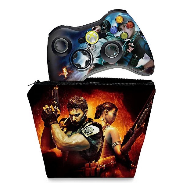 KIT Capa Case e Skin Xbox 360 Controle - Resident Evil 5