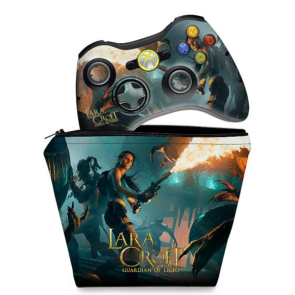 KIT Capa Case e Skin Xbox 360 Controle - Lara Croft Temple Osiris
