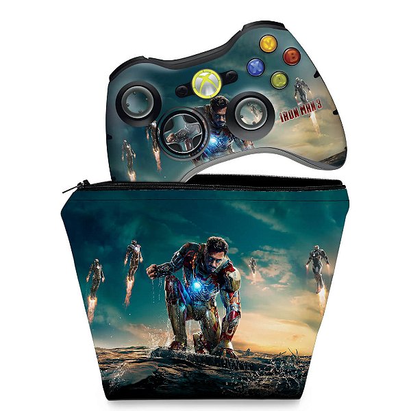 KIT Capa Case e Skin Xbox 360 Controle - Homem De Ferro #a