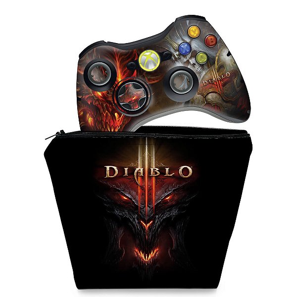 KIT Capa Case e Skin Xbox 360 Controle - Diablo 3