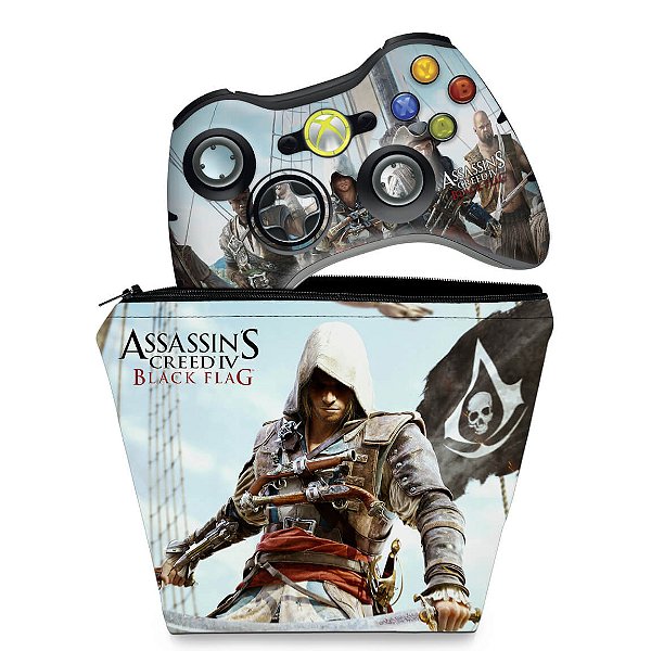 KIT Capa Case e Skin Xbox 360 Controle - Assassins Creed IV Black Flag
