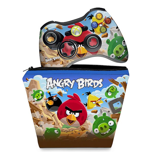 KIT Capa Case e Skin Xbox 360 Controle - Angry Birds