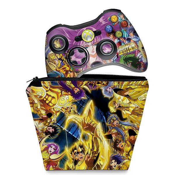 KIT Capa Case e Skin Xbox 360 Controle - Saint Seya