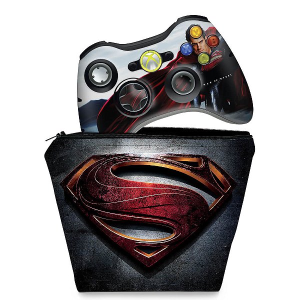 KIT Capa Case e Skin Xbox 360 Controle - Superman