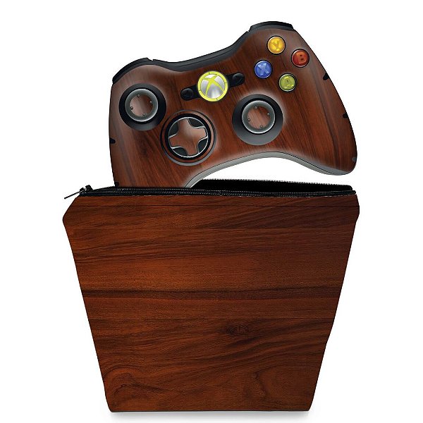 KIT Capa Case e Skin Xbox 360 Controle - Madeira #1