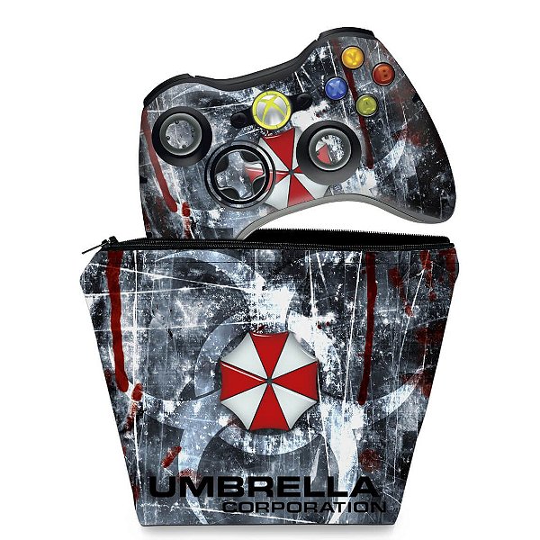 KIT Capa Case e Skin Xbox 360 Controle - Resident Evil Umbrella