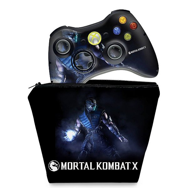 KIT Capa Case e Skin Xbox 360 Controle - Mortal Kombat X Subzero