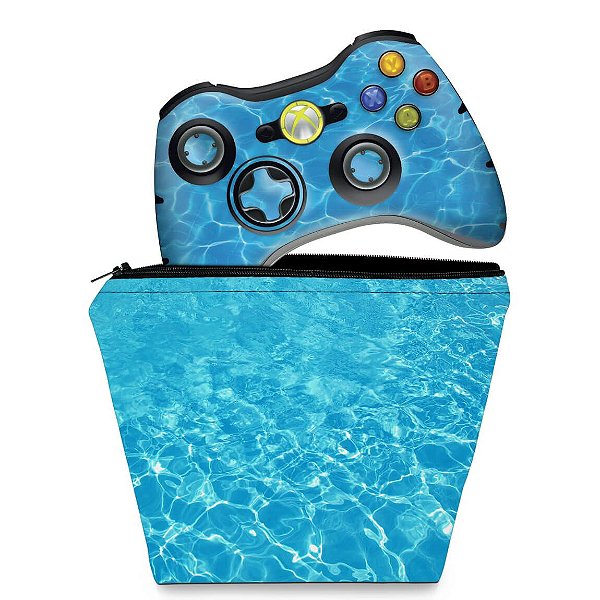 KIT Capa Case e Skin Xbox 360 Controle - Aquático Água