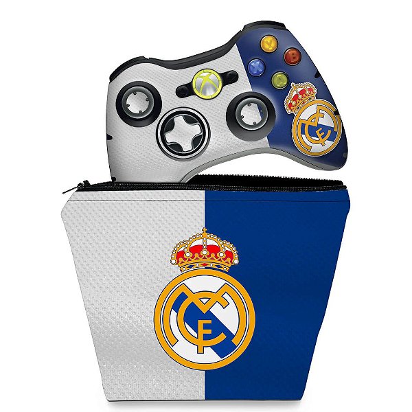 KIT Capa Case e Skin Xbox 360 Controle - Real Madrid Fc
