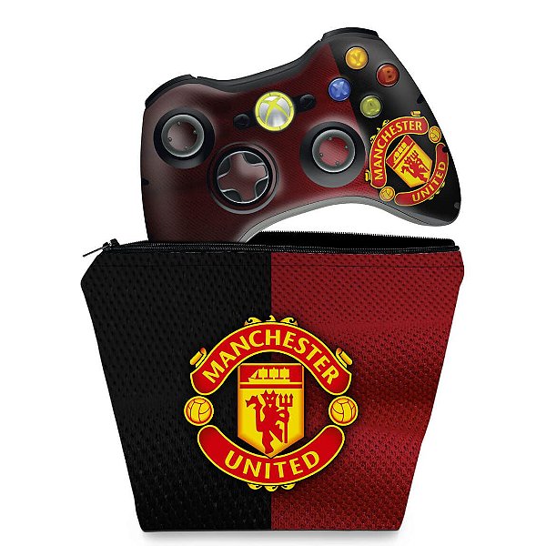 KIT Capa Case e Skin Xbox 360 Controle - Manchester United