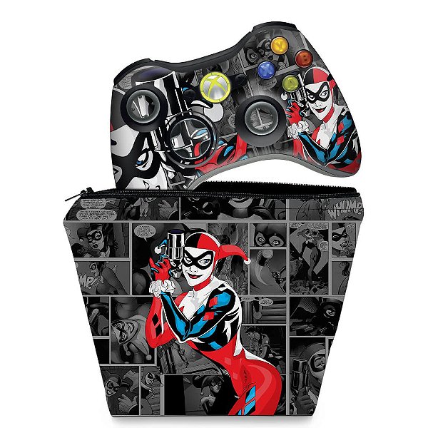 KIT Capa Case e Skin Xbox 360 Controle - Arlequina Harley Quinn