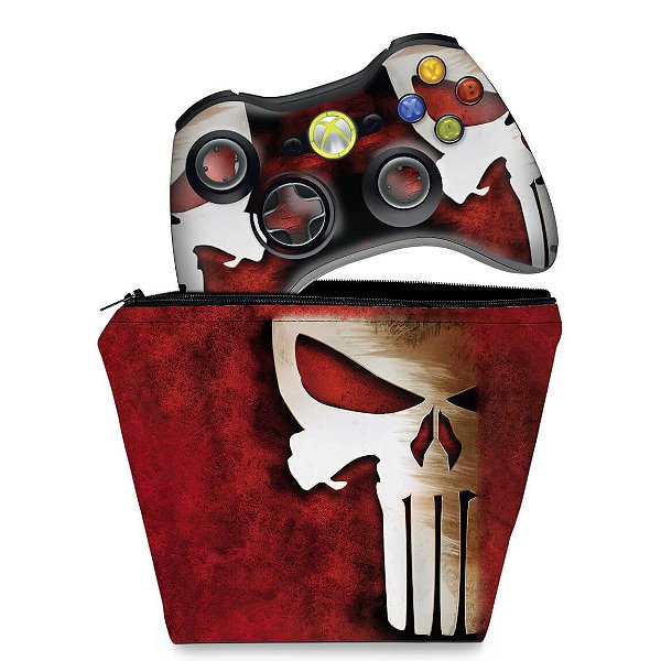 KIT Capa Case e Skin Xbox 360 Controle - The Punisher Justiceiro