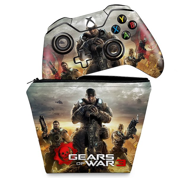 KIT Capa Case e Skin Xbox One Fat Controle - Gears of War