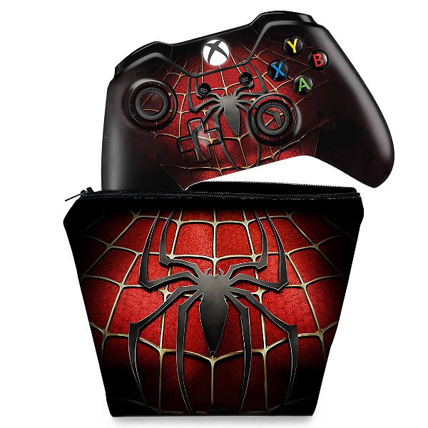 KIT Capa Case e Skin Xbox One Fat Controle - Spider Man - Homem Aranha