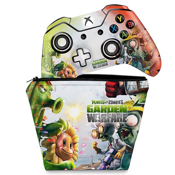 KIT Capa Case e Skin Xbox One Fat Controle - Plants Vs Zombies Garden Warfare
