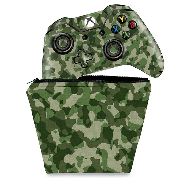KIT Capa Case e Skin Xbox One Fat Controle - Camuflado Verde