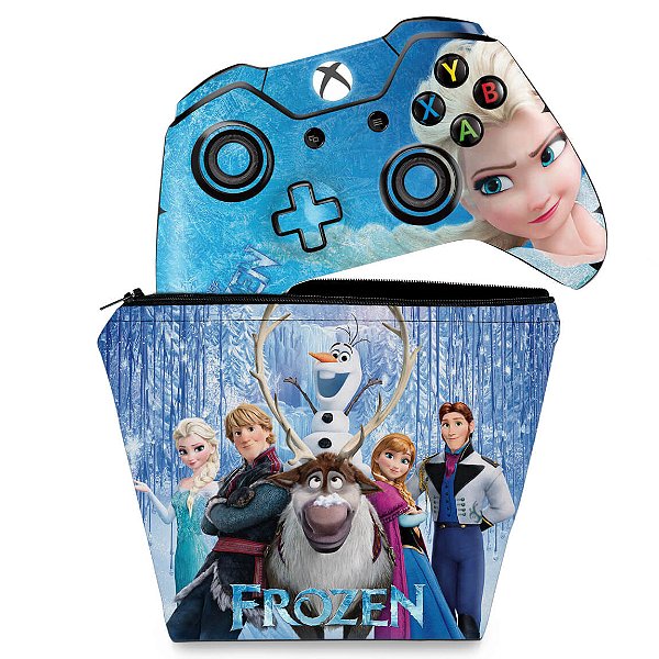 KIT Capa Case e Skin Xbox One Fat Controle - Frozen
