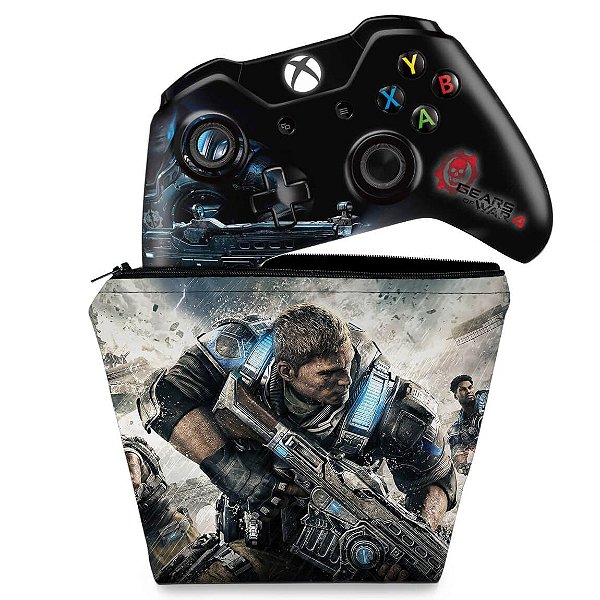 KIT Capa Case e Skin Xbox One Fat Controle - Gears of War 4