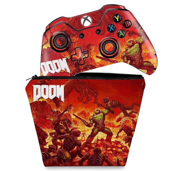 KIT Capa Case e Skin Xbox One Fat Controle - Doom