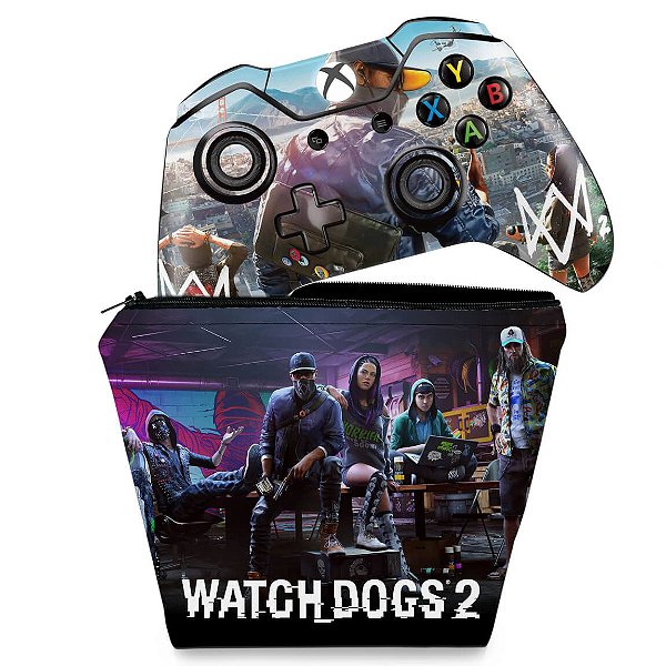 KIT Capa Case e Skin Xbox One Fat Controle - Watch Dogs 2