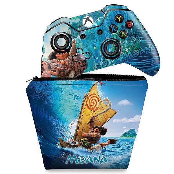 KIT Capa Case e Skin Xbox One Fat Controle - Disney Moana