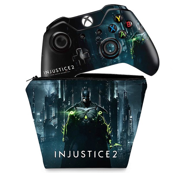 KIT Capa Case e Skin Xbox One Fat Controle - Injustice 2